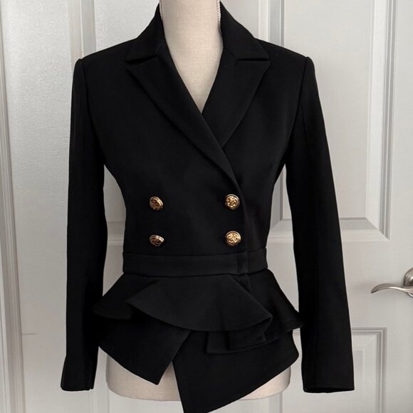 MCQ ALEXANDER MCQUEEN BLACK PEPLUM BLAZER - SZ IT  40 - Picture 1 of 9